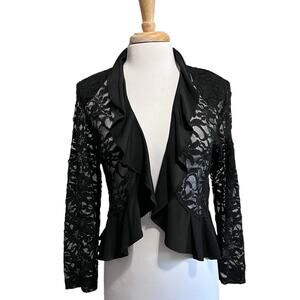 Vintage Lace Black Ruffled Bolero Open Jacket Gothic Witchy Fairy Women's 12